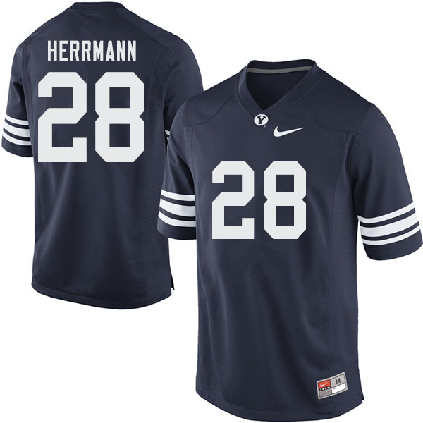 Men #28 Chase Herrmann BYU Cougars College Football Jerseys Sale-Navy - Click Image to Close
